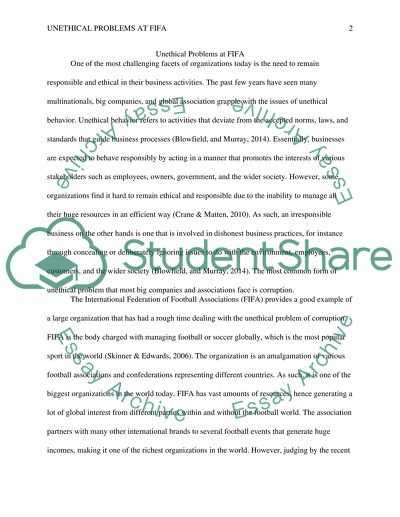 Unethical Problems at FIFA