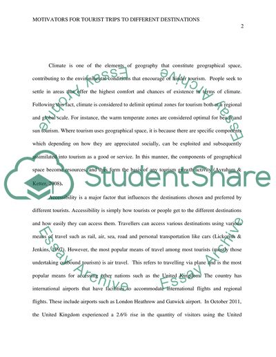 Motivators For Tourist Trips To Different Destinations