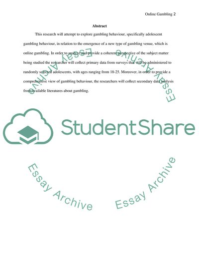 Undergraduate Dissertation on Does online gambling convey a health risk - (or simliar )