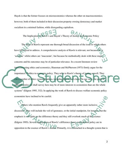 Comparing and Contrasting the Implication of Rawlss and Hayeks Theory of Justice on Economic Policy