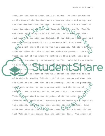 Report (an incident report covering a vehicle accident)