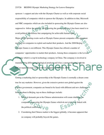 Olympic Marketing Strategy for Lenovo Enterprise