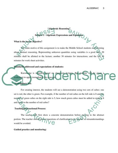 Algebraic Reasoning, Algebraic Expressions and Equations