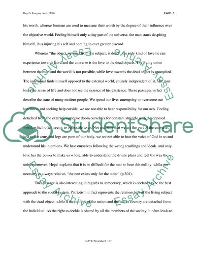 Hegels Interpretation on Universal Love