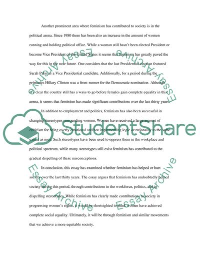 Has Feminism Helped or Hurt Society over the Past Thirty Years