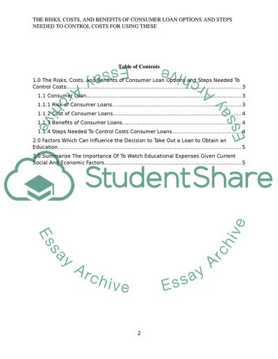 The Risks, Costs, and Benefits of Consumer Loan Options and Steps Needed To Control Costs