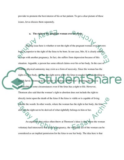 A Situational Analysis of the Ethical Issue of Abortion and the Responses of the People Involved