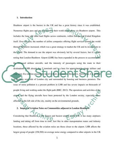 Heathrow Airport and Its Aviation Operations: Noise Pollution as an Environmental Stressor