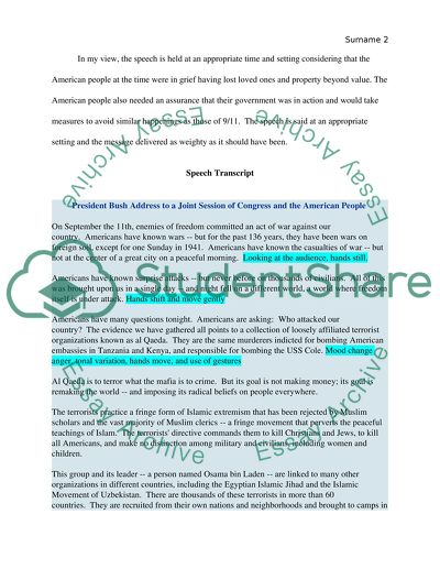 Analysis of President Bushs Address to a Joint Session of Congress and the American People