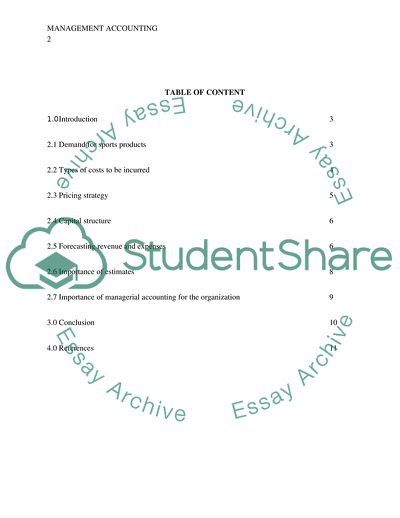 Management Accounting for Sports Company