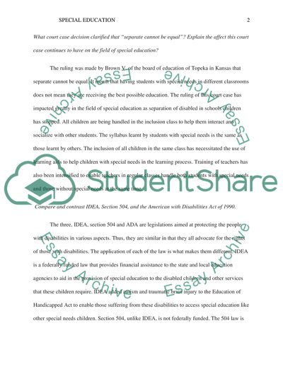 Separate Cannot Be Equal - the Effect This Case Has on Special Education