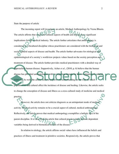 Analysis of Medical Anthropology Article by Veena Bhasin