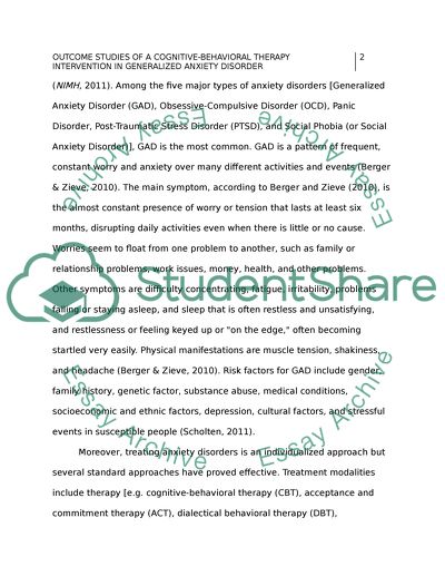 Outcome of a Cognitive-Behavioral Therapy Intervention in Generalized Anxiety Disorder