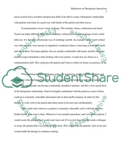 Reflection On Therapeutic Interaction