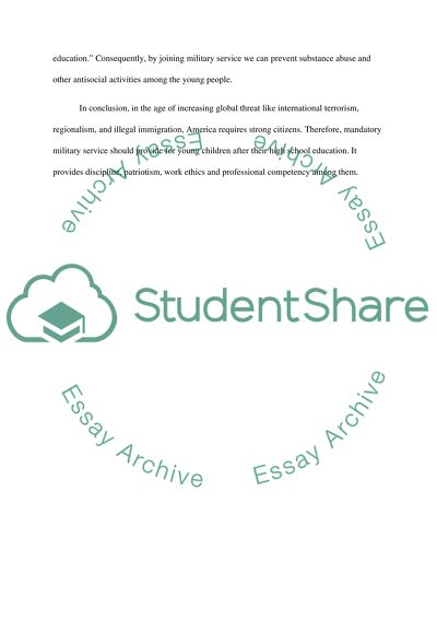 Topic Proposal: Should Military be manditory after high school in the US