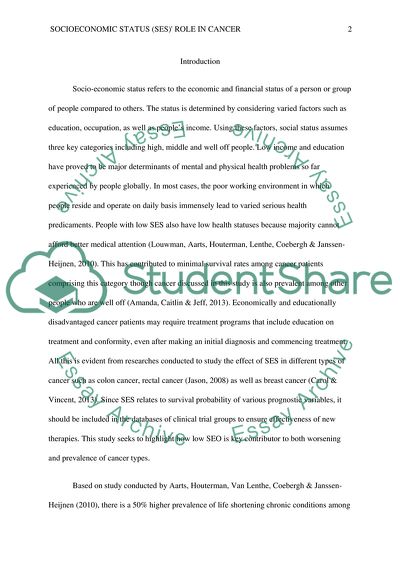 Socioeconomic Status (SES) Role in Cancer