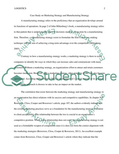 Marketing Strategy vs Manufacturing Strategy