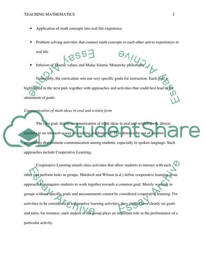 Mathematics Curriculum in Education Assignment Example | Topics and ...