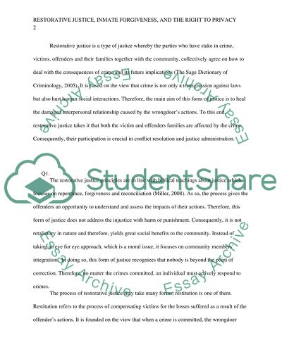 Restorative justice, Inmate forgiveness, and the Right to Privacy