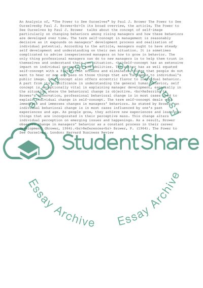 Summary the article The Power to see ourselves by Paul J. Brower