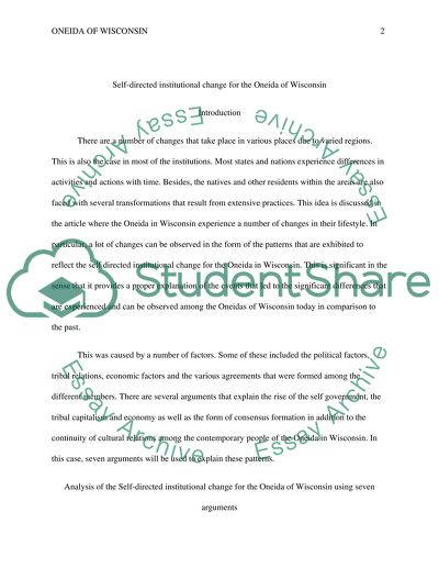 Self-Directed Institutional Change for the Oneida of Wisconsin
