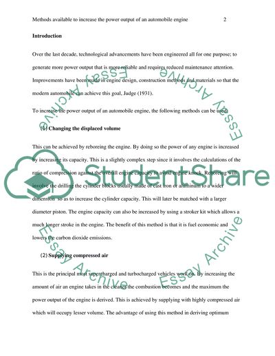 Methods Available to Increase the Power Output of an Automobile Engine