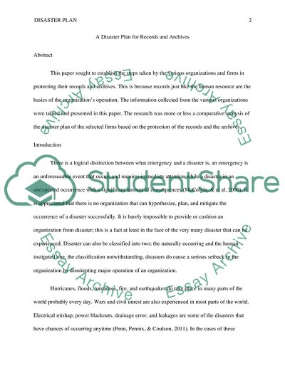 A Disaster Plan for Records and Archives