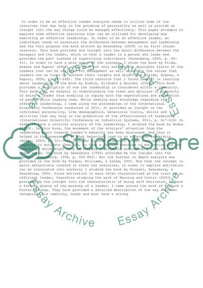 Principles and Practices of Effective Leadership Critical Thinking Mod 4 : Leadership Resources