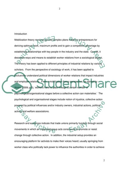 Mobilization Theory in Understanding Trade Union Activism