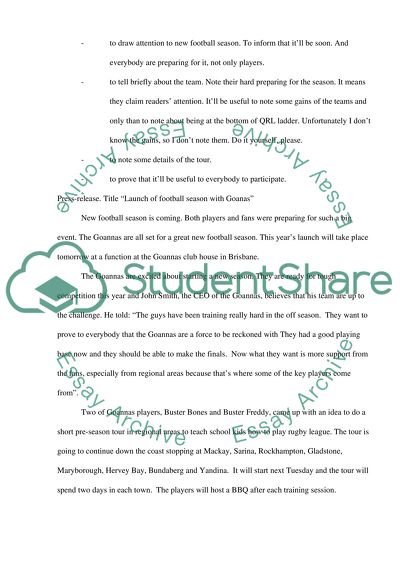 Brief to CEO- Key messages/press release/ target media