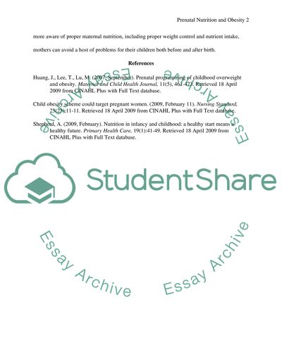 Prenatal Nutrition and Obesity