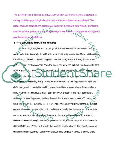 Etiology and Manifestations of the Williams Syndrome