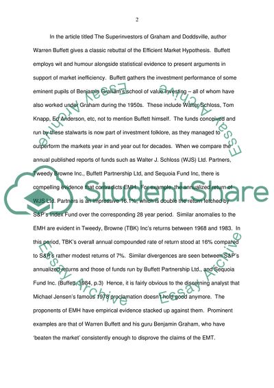 The Efficient Market Hypothesis