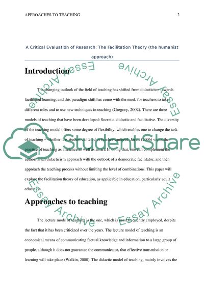 A Critical Evaluation of Research: The Facilitation Theory (the humanist approach)