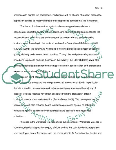 Violence in the workplace(hospital nursing department)plan of action