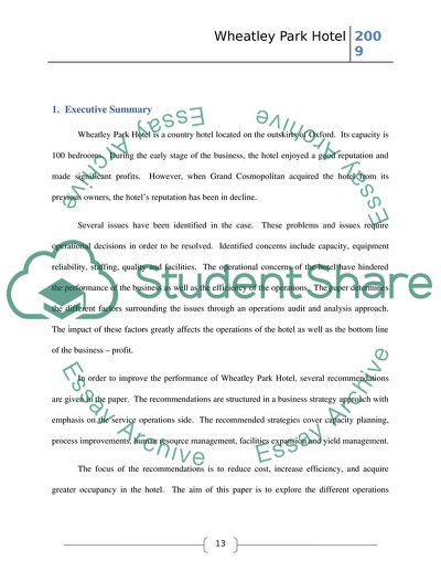 Operational Analysis for Improving Performance of Wheatley Park Hotel