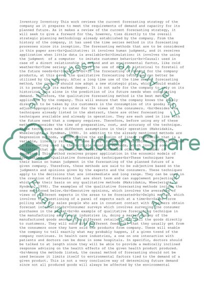 Inventory: the Forecasting Demand for the Company Products