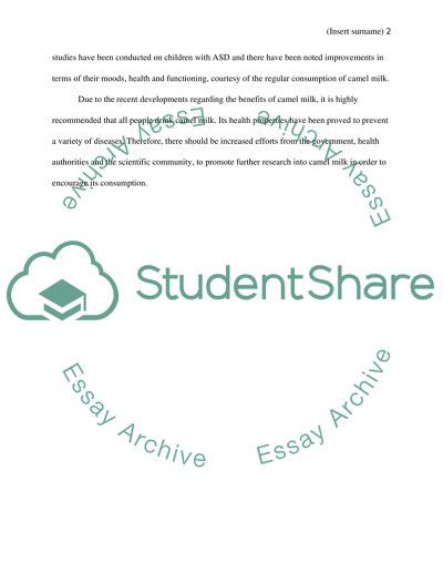 Camel Milk as Source of Nourishment