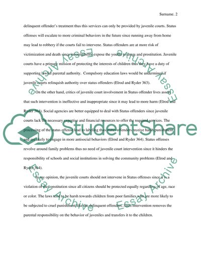 Juvenile Justice and Status Offenses