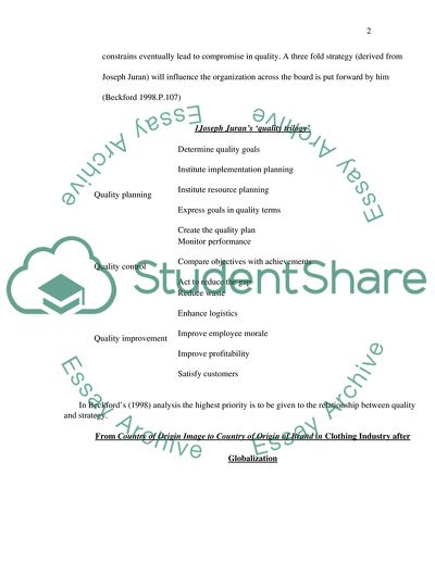 Quality Management of Clothing in the Globalized Context