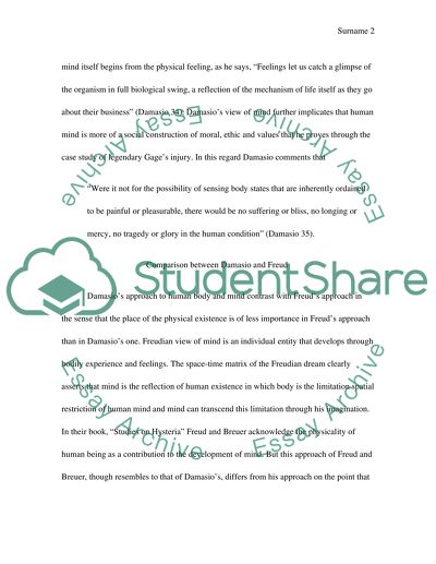 Cartesian Dualism, Freuds Unconscious and Damasios Concept