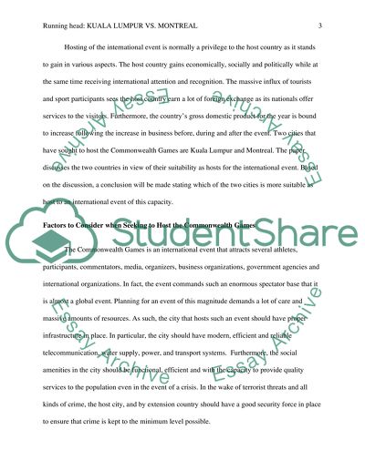 Kuala Lumpur Versus Montreal for Common Wealth Games Hosting