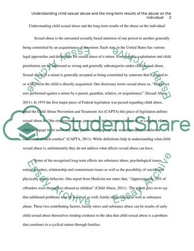 Understanding child sexual abuse and the long-term results of the abuse on the individual