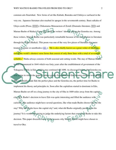 Why Matsuo Basho left the capital city, Edo, and went to the coutry-side, Oku