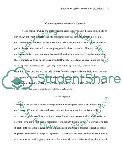 Basic Orientation to Conflict Situations