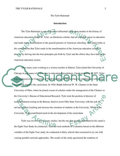 Ralph W Tyler Rationale