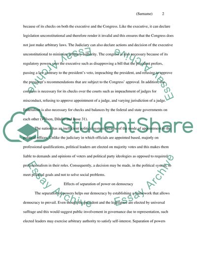 The Separation of Powers in the United States