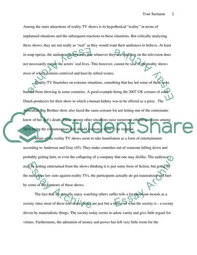 Reality TV and Morality Issues