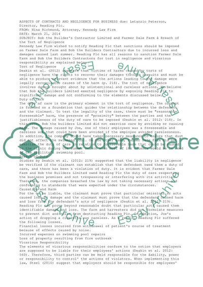 Aspects of Contracts and Negligence for Business