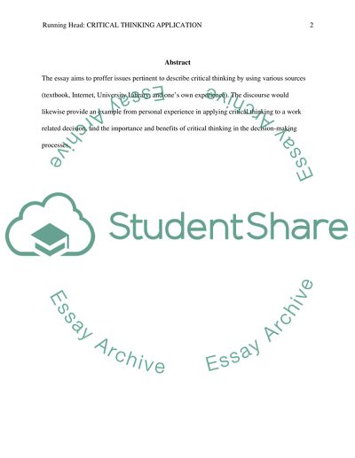 Critical Thinking Application Paper